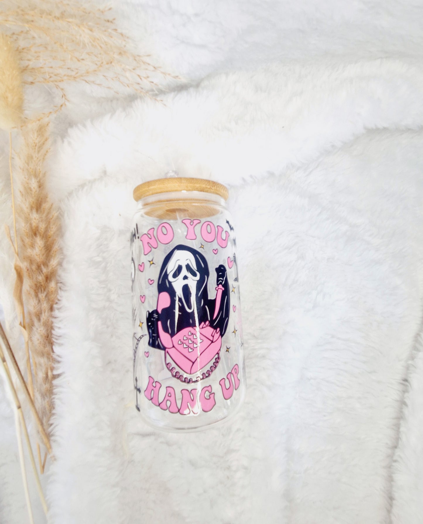Girlie Pink Halloween Scary Movie Libbey Glass Starbucks Cup - Eco-Friendly, Reusable, and Stylish
