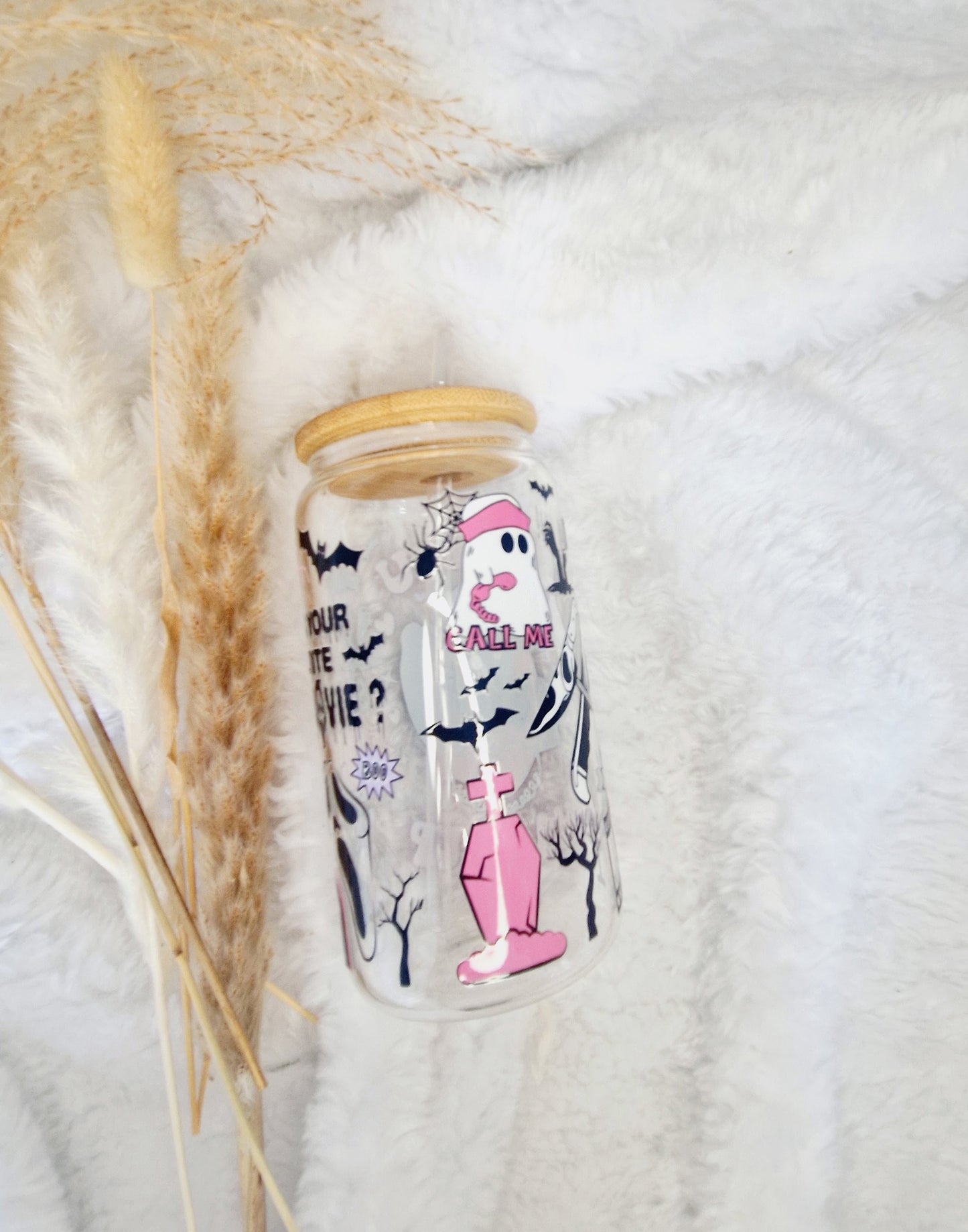 Girlie Pink Halloween Scary Movie Libbey Glass Starbucks Cup - Eco-Friendly, Reusable, and Stylish