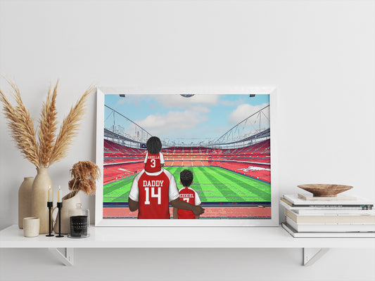 Personalised Arsenal Football Stadium Print – Hand-Drawn Artwork | Unique Father’s Day Gift for Sports Fans