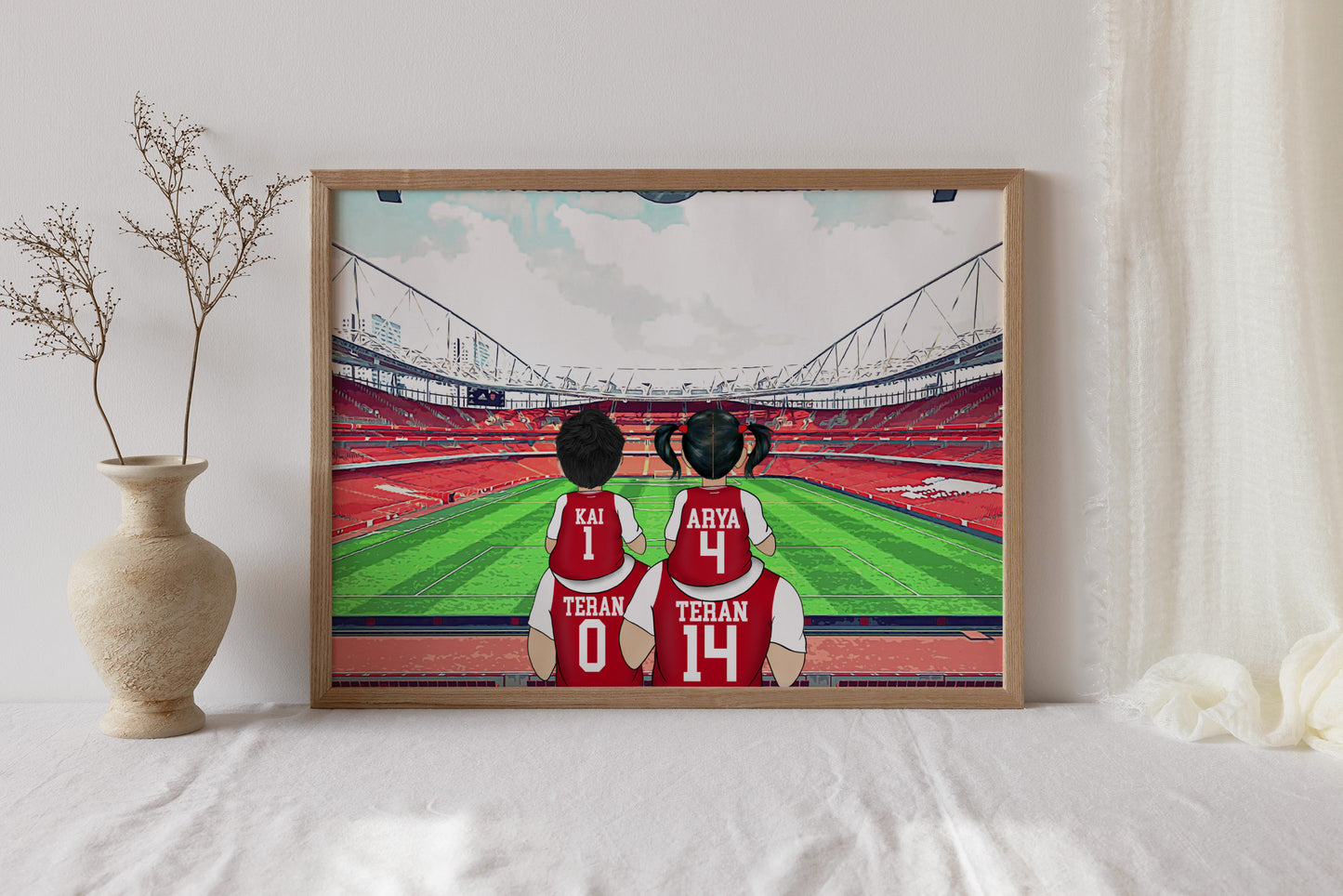 Personalised Arsenal Football Stadium Print – Hand-Drawn Artwork | Unique Father’s Day Gift for Sports Fans