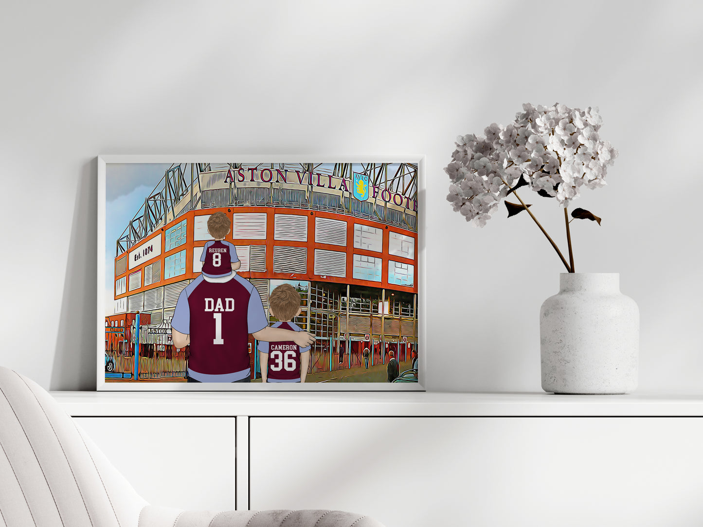 Personalised Villa Football Stadium Print – Hand-Drawn Artwork | Unique Father’s Day Gift for Sports Fans