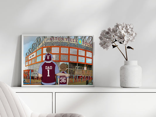 Personalised Villa Football Stadium Print – Hand-Drawn Artwork | Unique Father’s Day Gift for Sports Fans