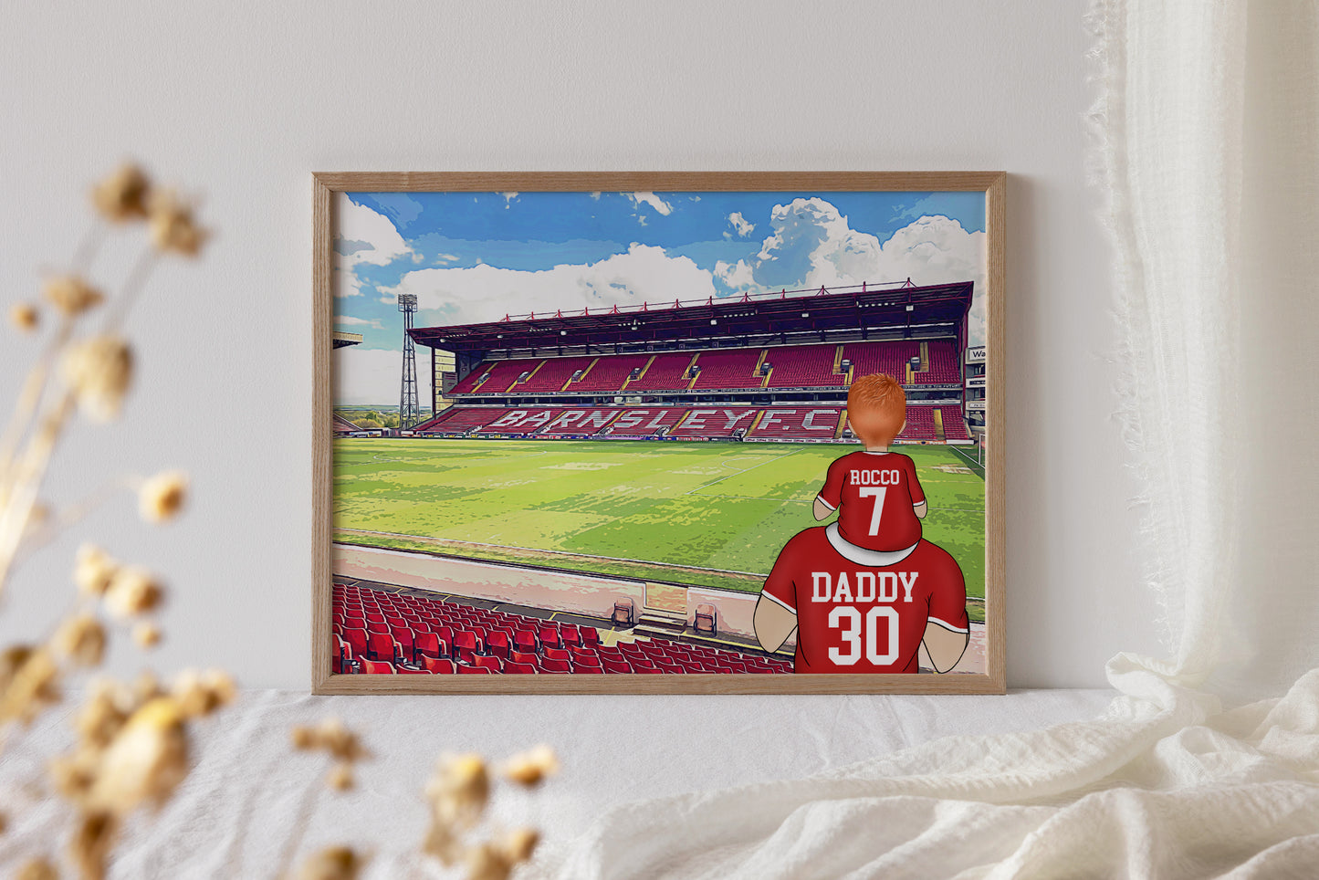 Personalised Barnsley Football Stadium Print – Hand-Drawn Artwork | Unique Father’s Day Gift for Sports Fans