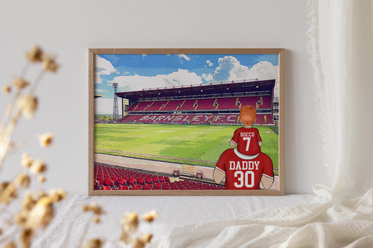 Personalised Barnsley Football Stadium Print – Hand-Drawn Artwork | Unique Father’s Day Gift for Sports Fans