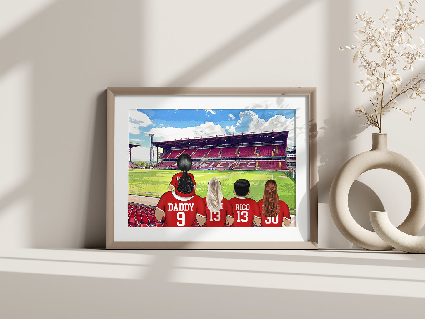 Personalised Barnsley Football Stadium Print – Hand-Drawn Artwork | Unique Father’s Day Gift for Sports Fans