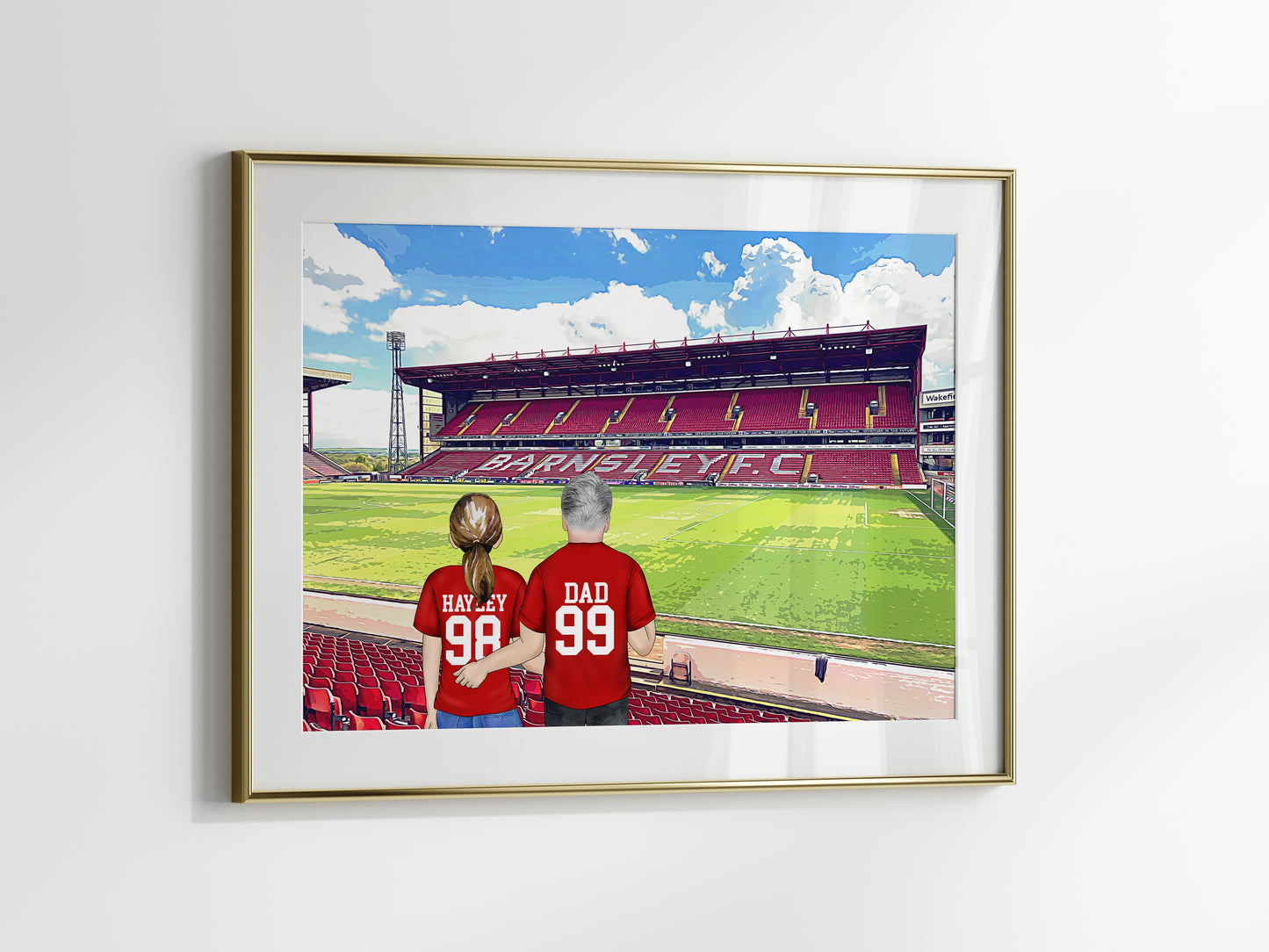 Personalised Barnsley Football Stadium Print – Hand-Drawn Artwork | Unique Father’s Day Gift for Sports Fans