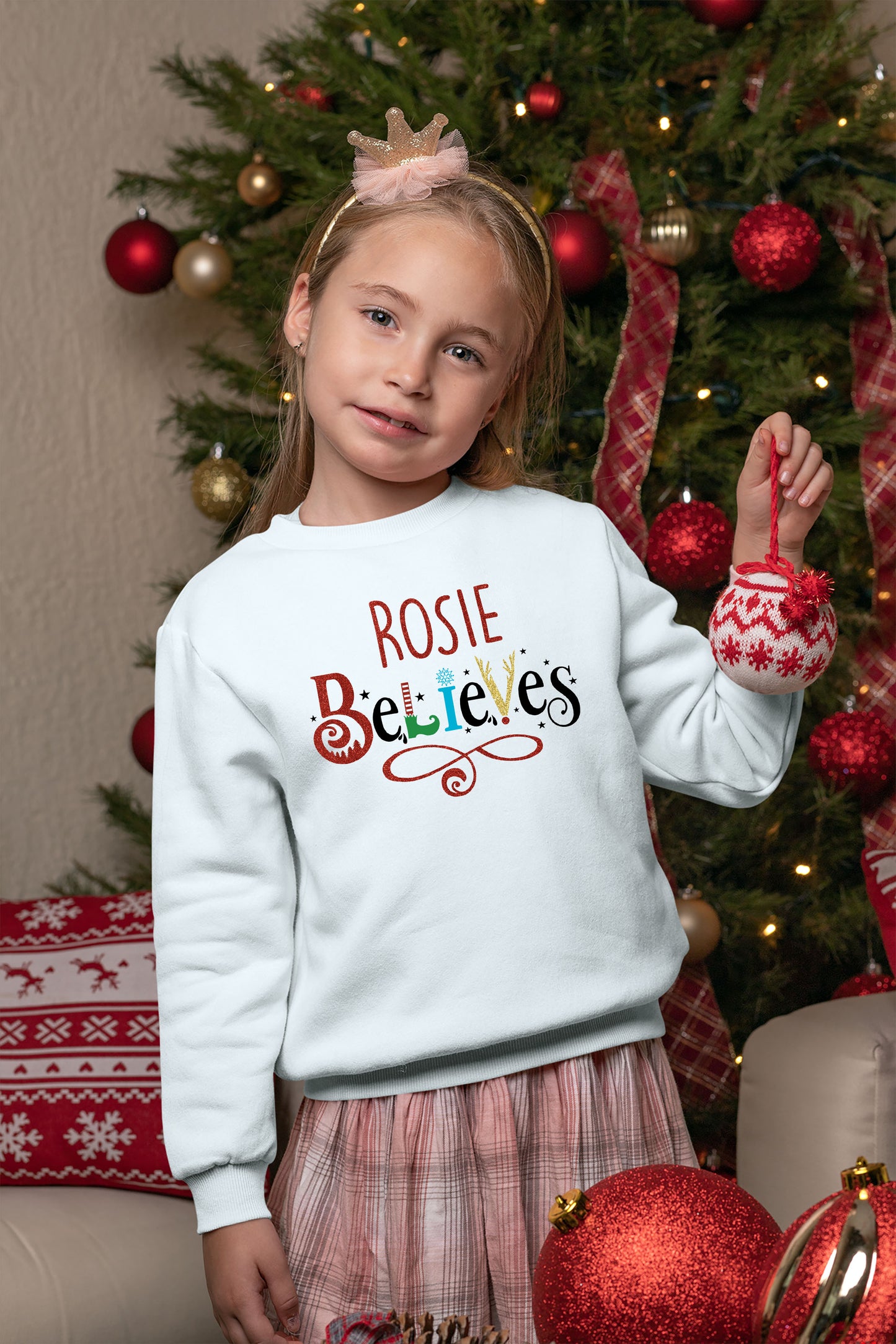 Personalised "Believes" Christmas Jumper, Custom Made Christmas Sweater (Kids)