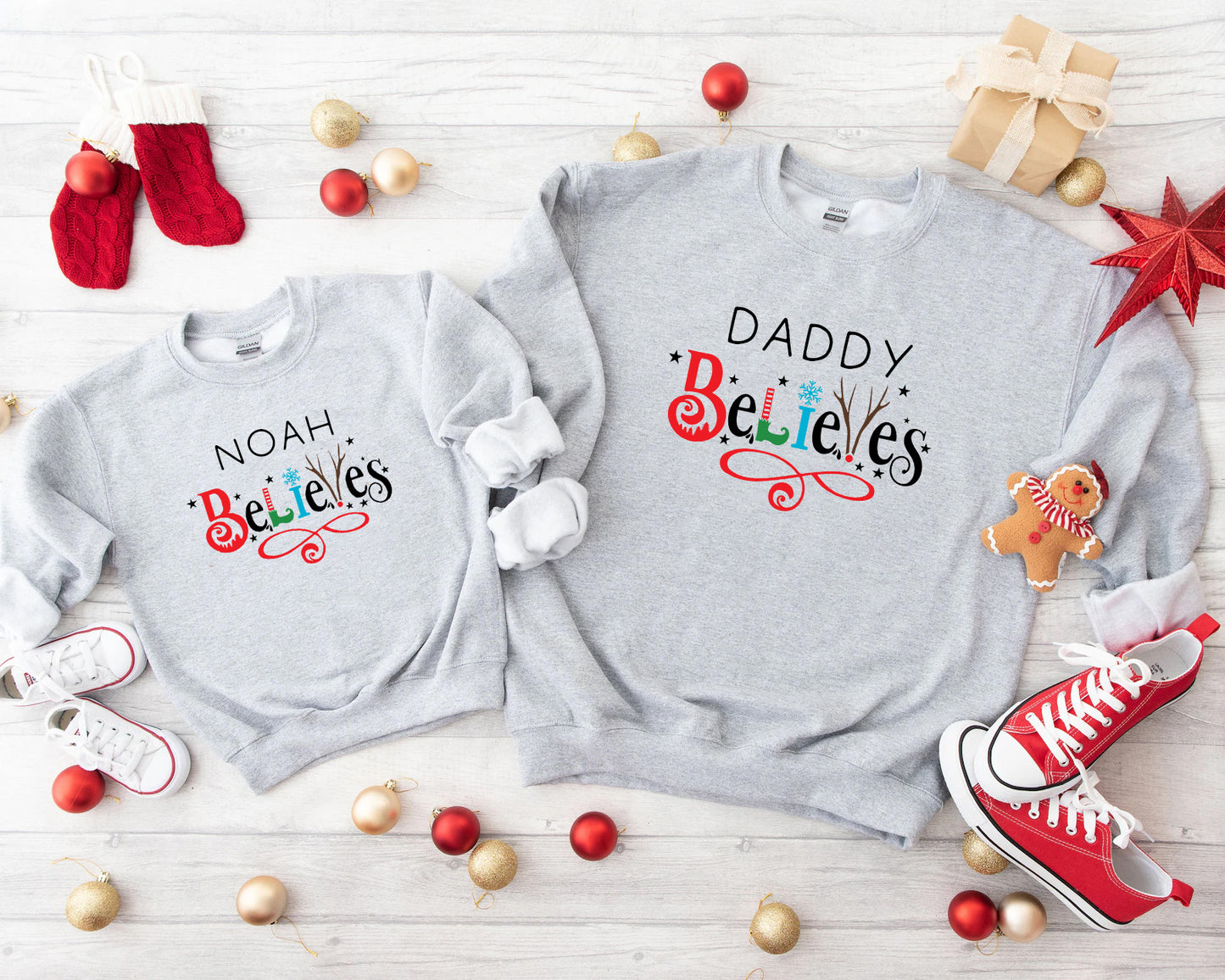 Personalised "Believes" Christmas Jumper, Custom Made Christmas Sweater (Kids)