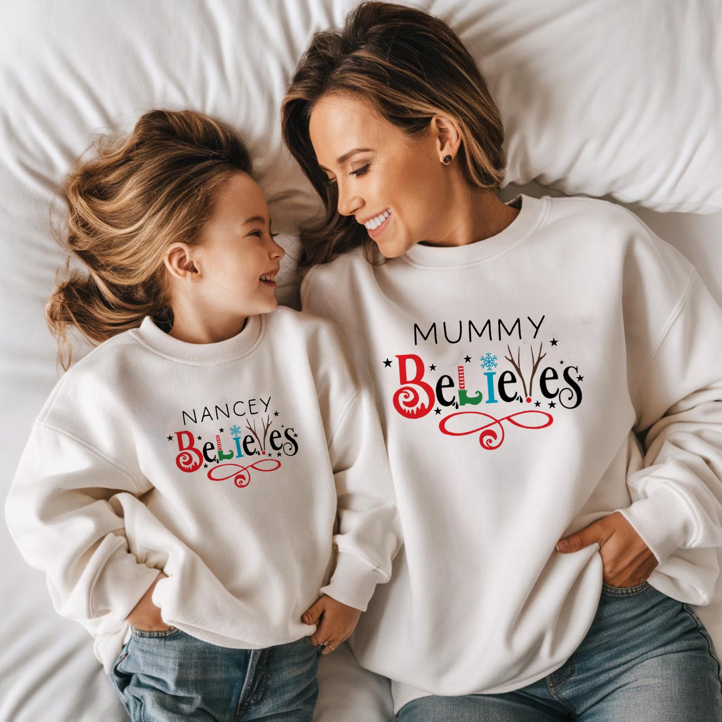 Personalised "Believes" Christmas Jumper, Custom Made Christmas Sweater (Kids)