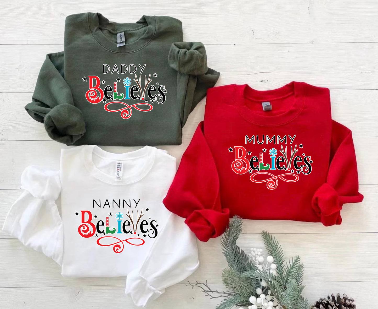 Personalised "Believes" Christmas Jumper, Custom Made Christmas Sweater (Kids)
