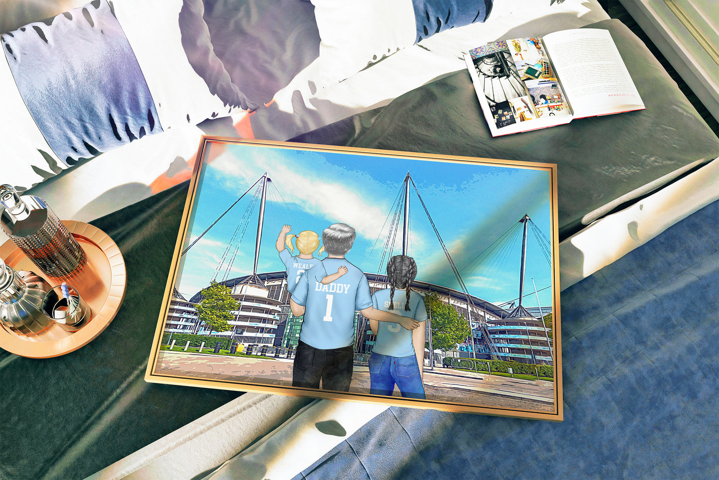 Custom Man City Football Dad Print – Hand-Drawn Personalised Stadium Artwork