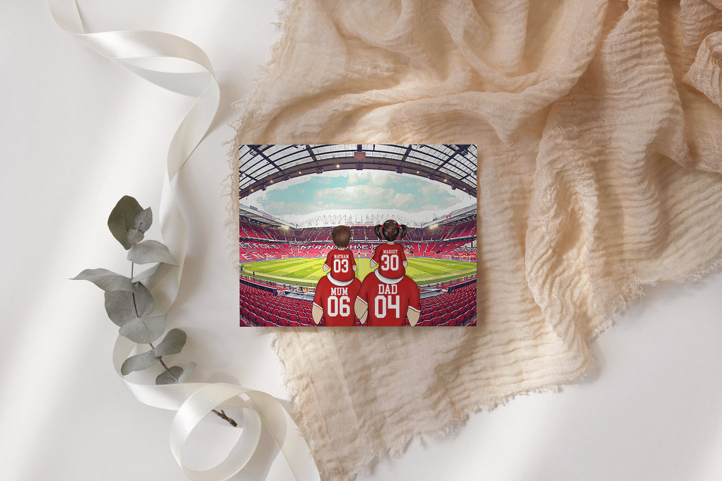 Custom Man United Football Dad Print – Hand-Drawn Personalised Stadium Artwork