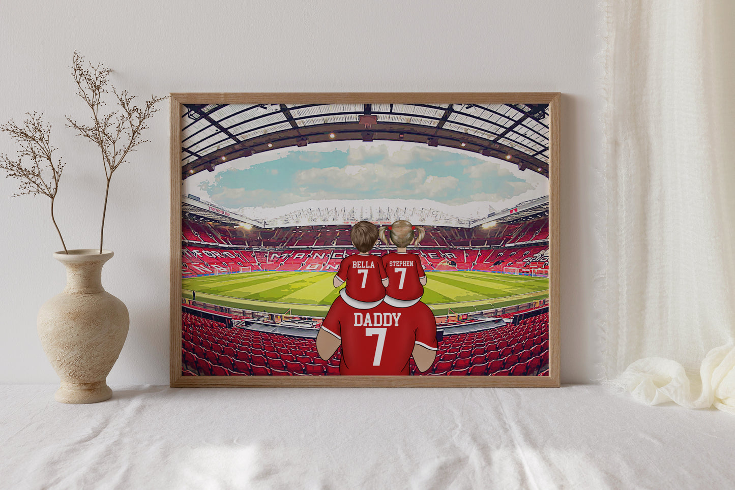 Custom Man United Football Dad Print – Hand-Drawn Personalised Stadium Artwork