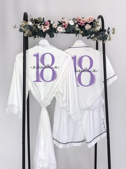 Personalised Purple Watercolour Girls Birthday Pyjamas and Robe