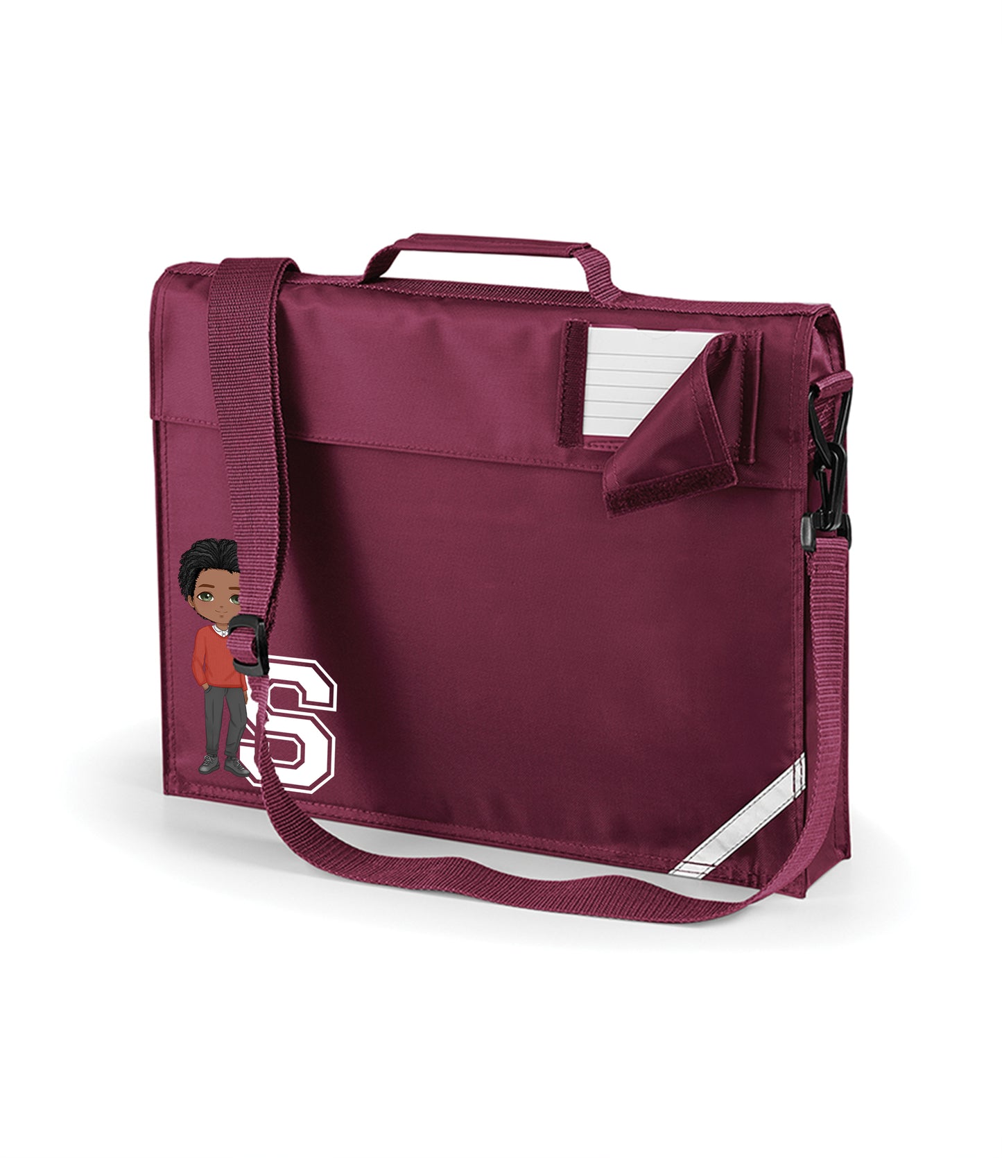 Personalised Children's School Bookbag (with strap) with Hand-Drawn Character and Initial, Perfect for boys and girls