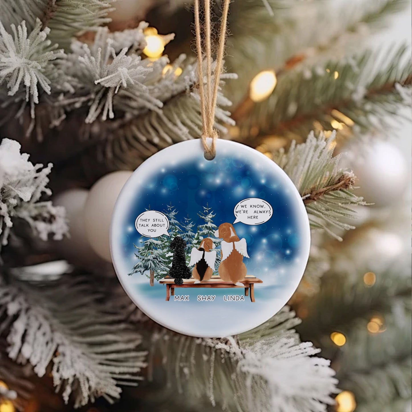 Personalised Pet Memorial Christmas Tree Ceramic Bauble Ornament, I Still Talk About You Pet Loss Bauble