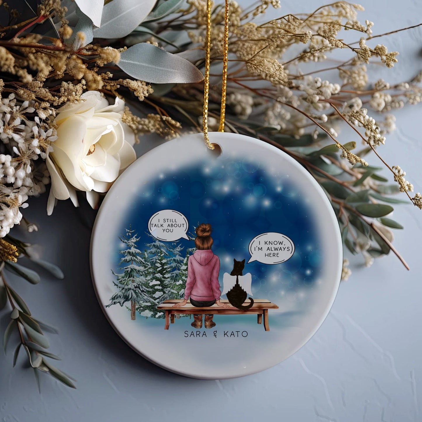 Custom Pet Loss Memorial Christmas Bauble, I Still Talk About You Pet Loss Bauble