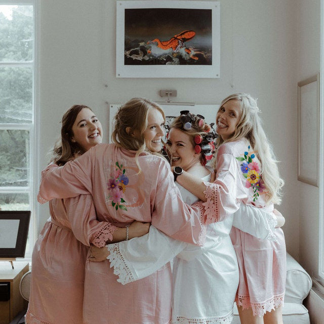 Personalised Floral Style Bridesmaid and Flowergirl Robes, Sunflower Wedding Dressing Gowns