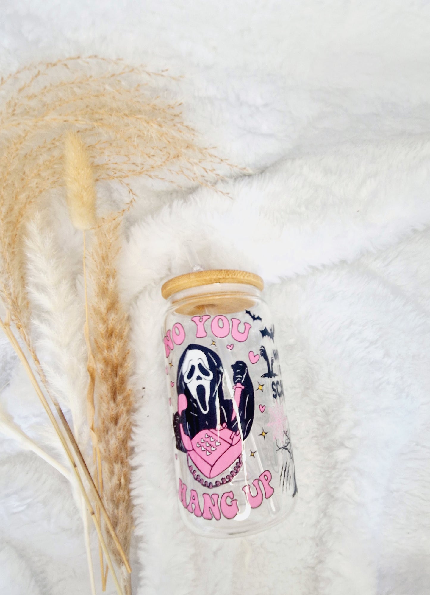 Girlie Pink Halloween Scary Movie Libbey Glass Starbucks Cup - Eco-Friendly, Reusable, and Stylish