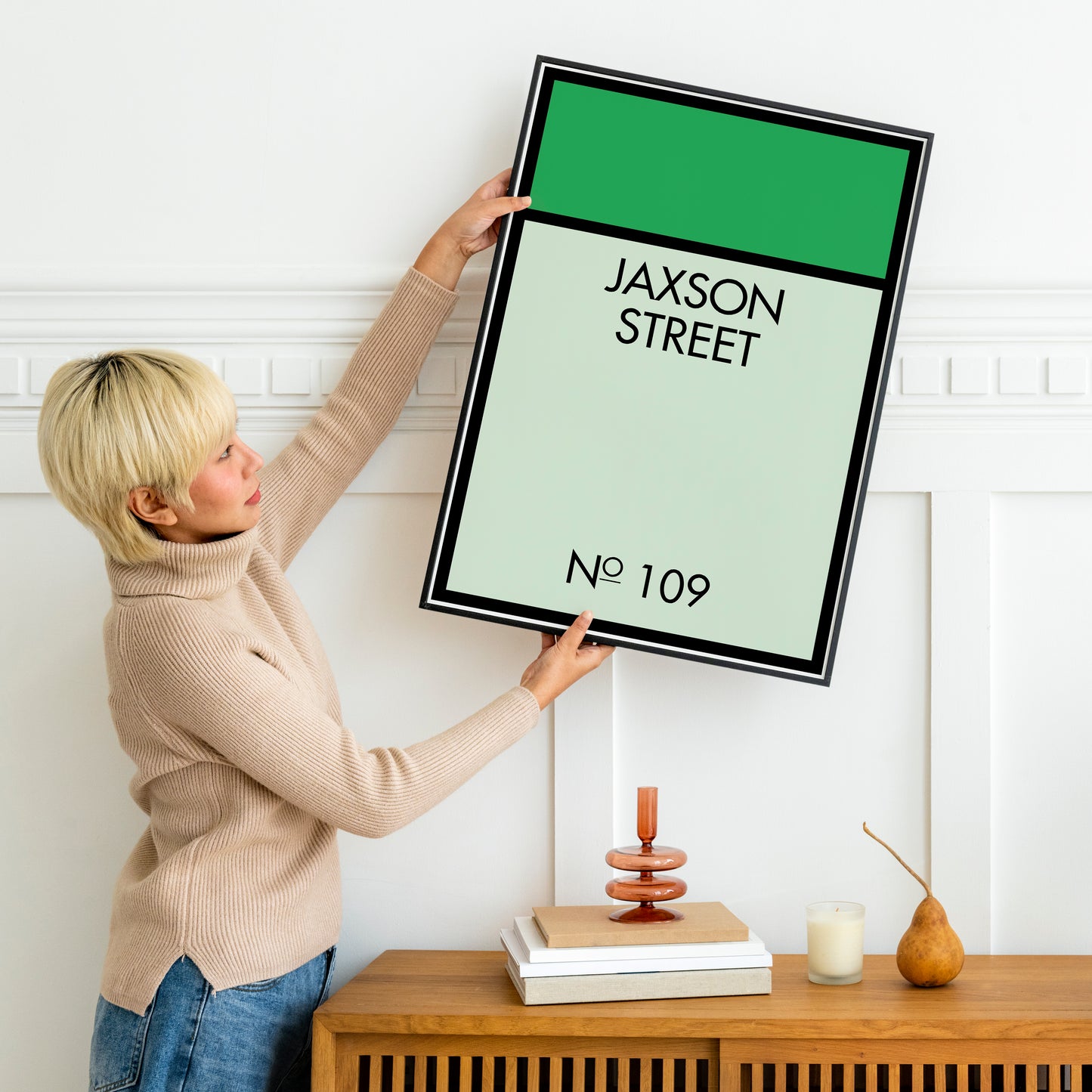 Retro Monopoly Street Name and Number Property Space Print, Vintage Board Game Poster, Personalised New Home Print, Newly Weds Present