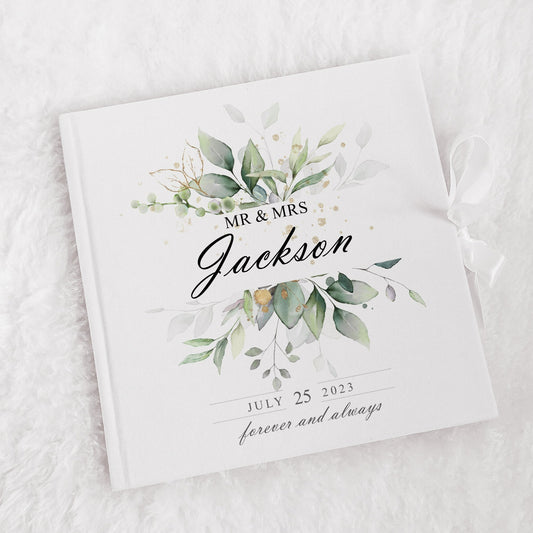 Eucalyptus Wedding Guestbook, Velvet Guest Book, Sage Green Wedding, Botanical