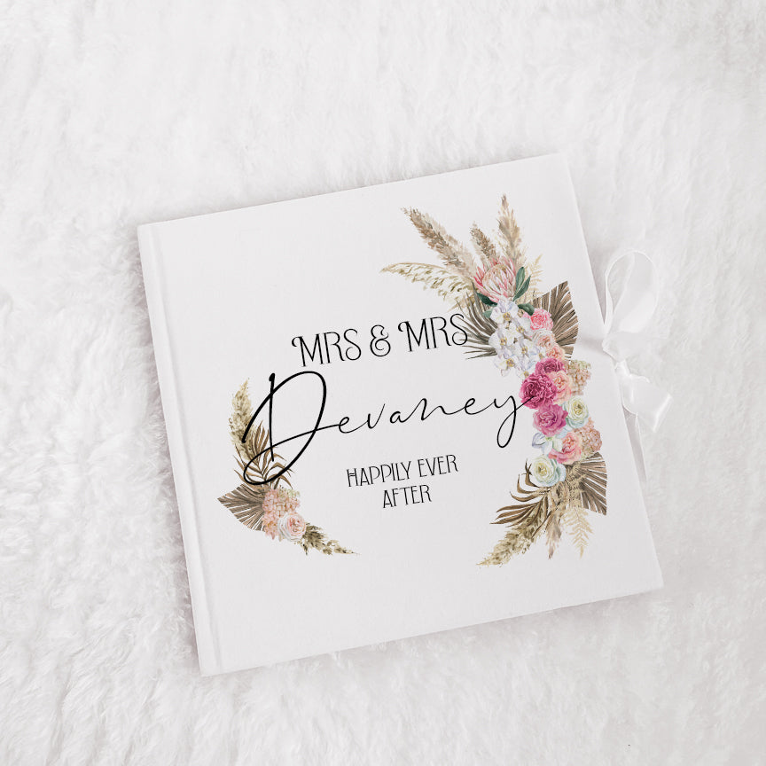 Personalised Boho and Pampas Grass Wedding Guest Book