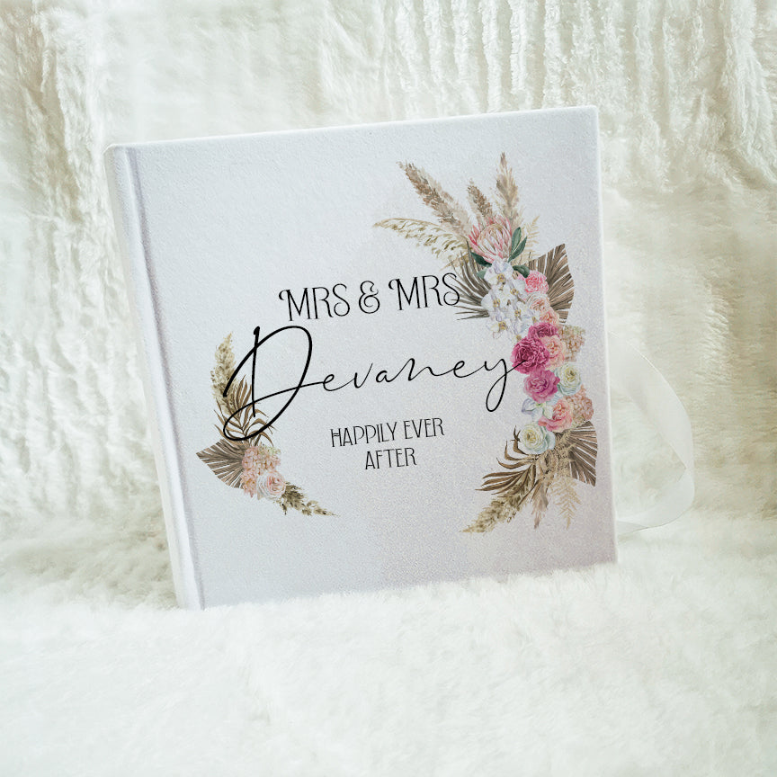 Personalised Boho and Pampas Grass Wedding Guest Book