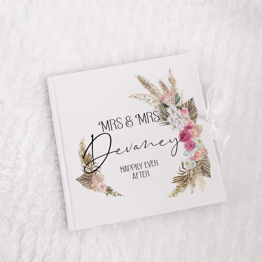 Personalised Boho and Pampas Grass Wedding Guest Book