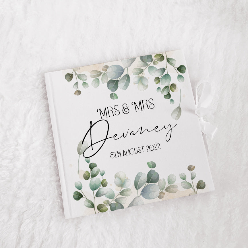 Personalised Eucalyptus Leaves Wedding Guest Book
