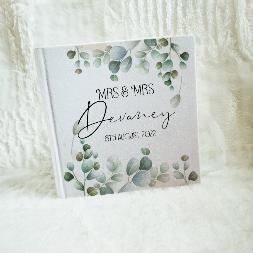 Personalised Eucalyptus Leaves Wedding Guest Book