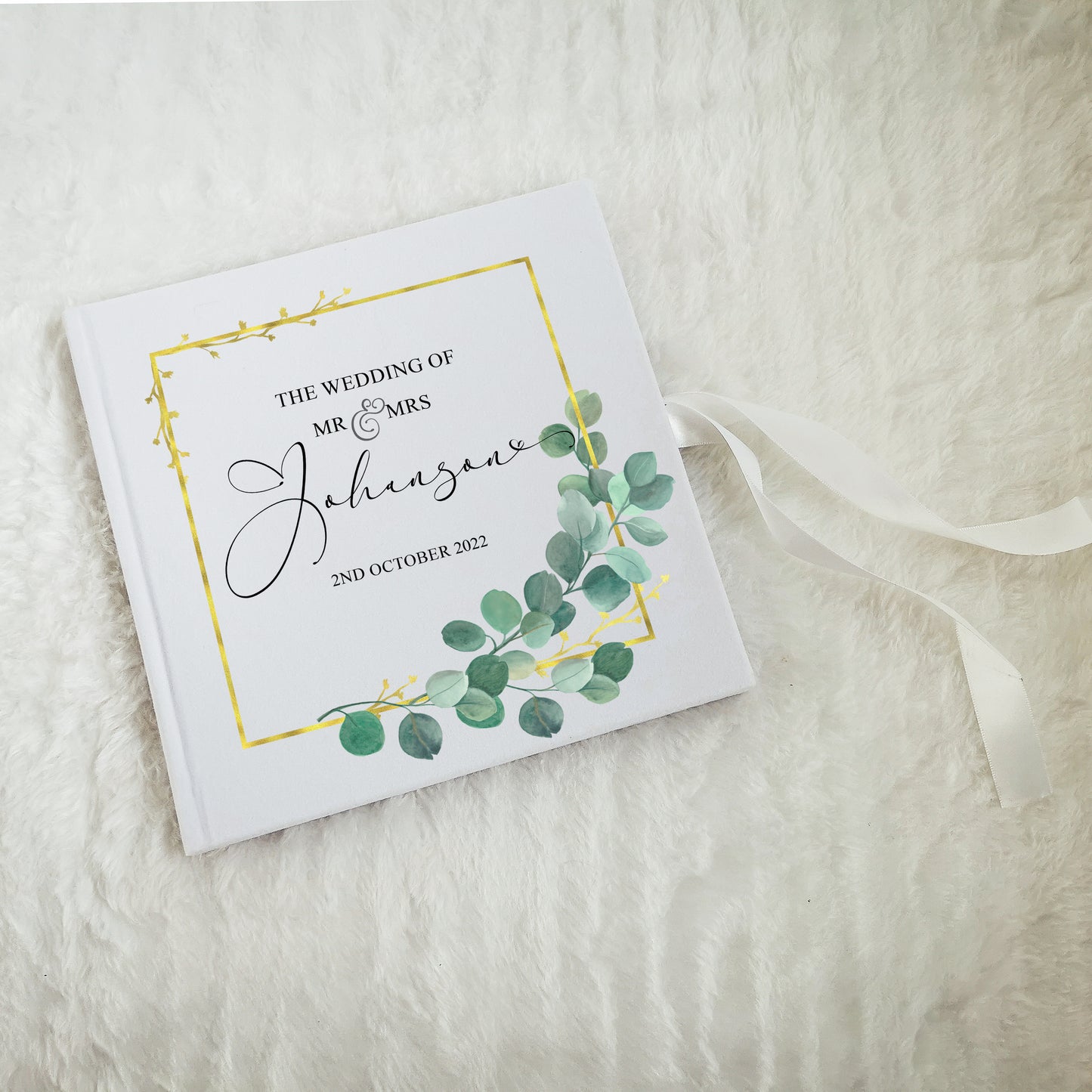 Green Eucalyptus Wedding Guest Book, Personalised Wedding Guestbook
