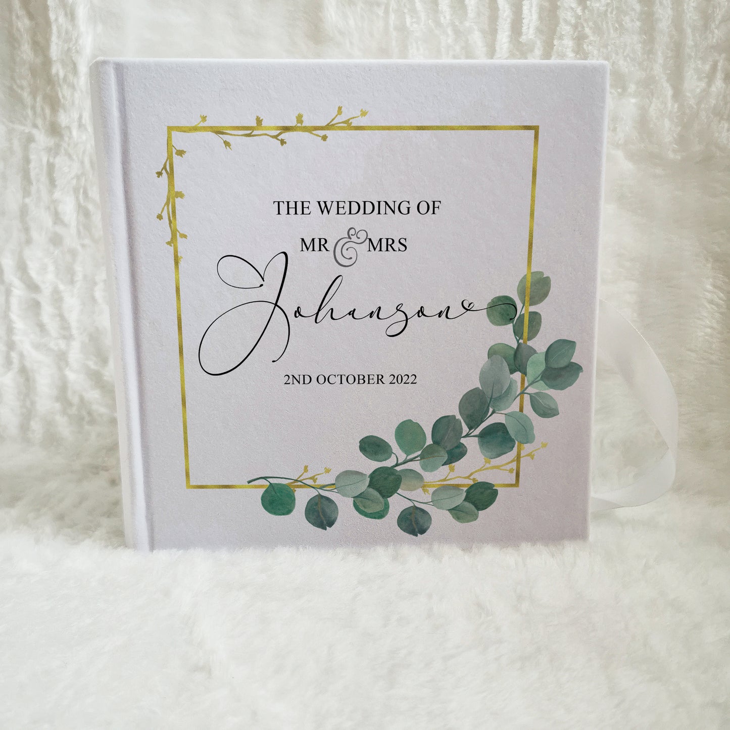 Green Eucalyptus Wedding Guest Book, Personalised Wedding Guestbook