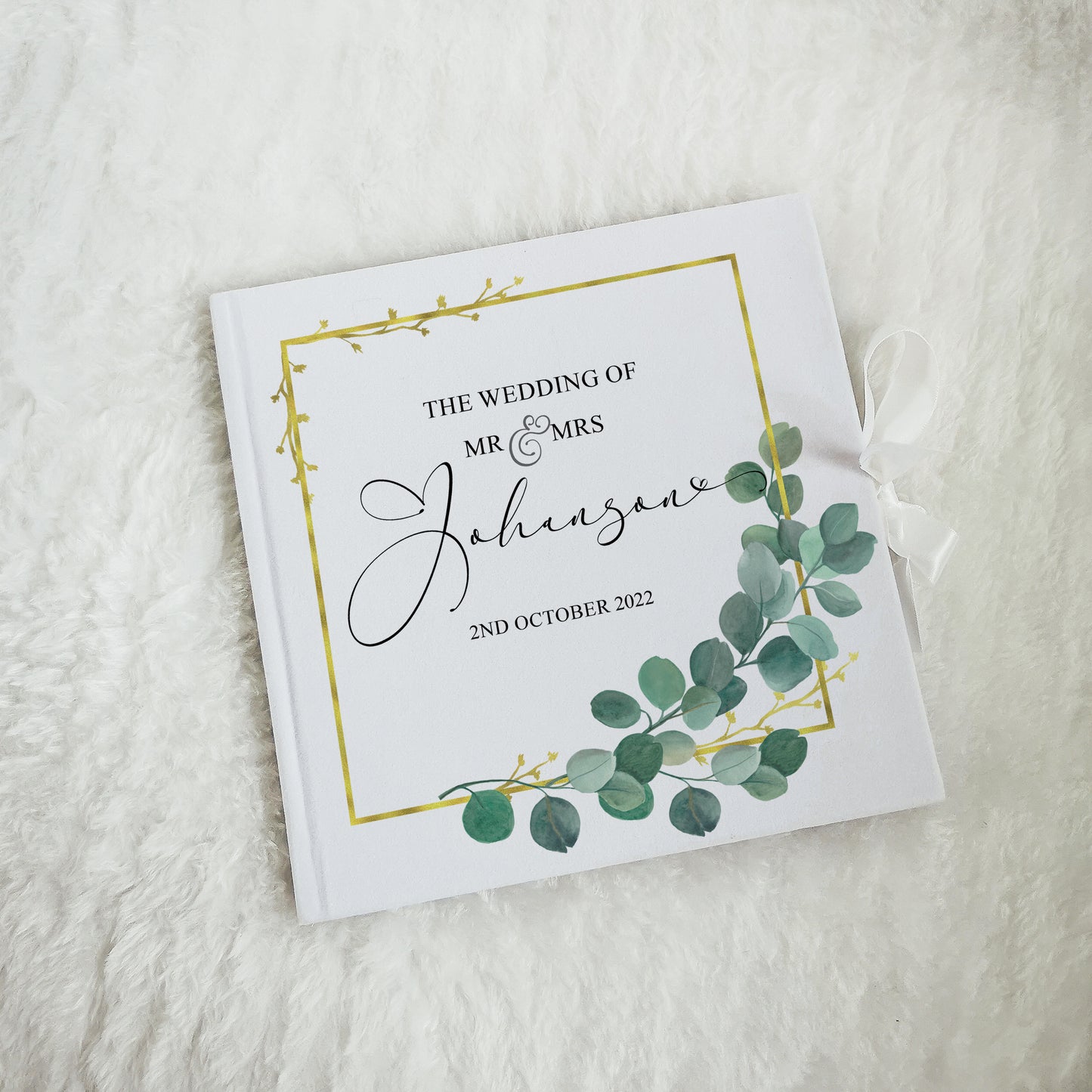 Green Eucalyptus Wedding Guest Book, Personalised Wedding Guestbook
