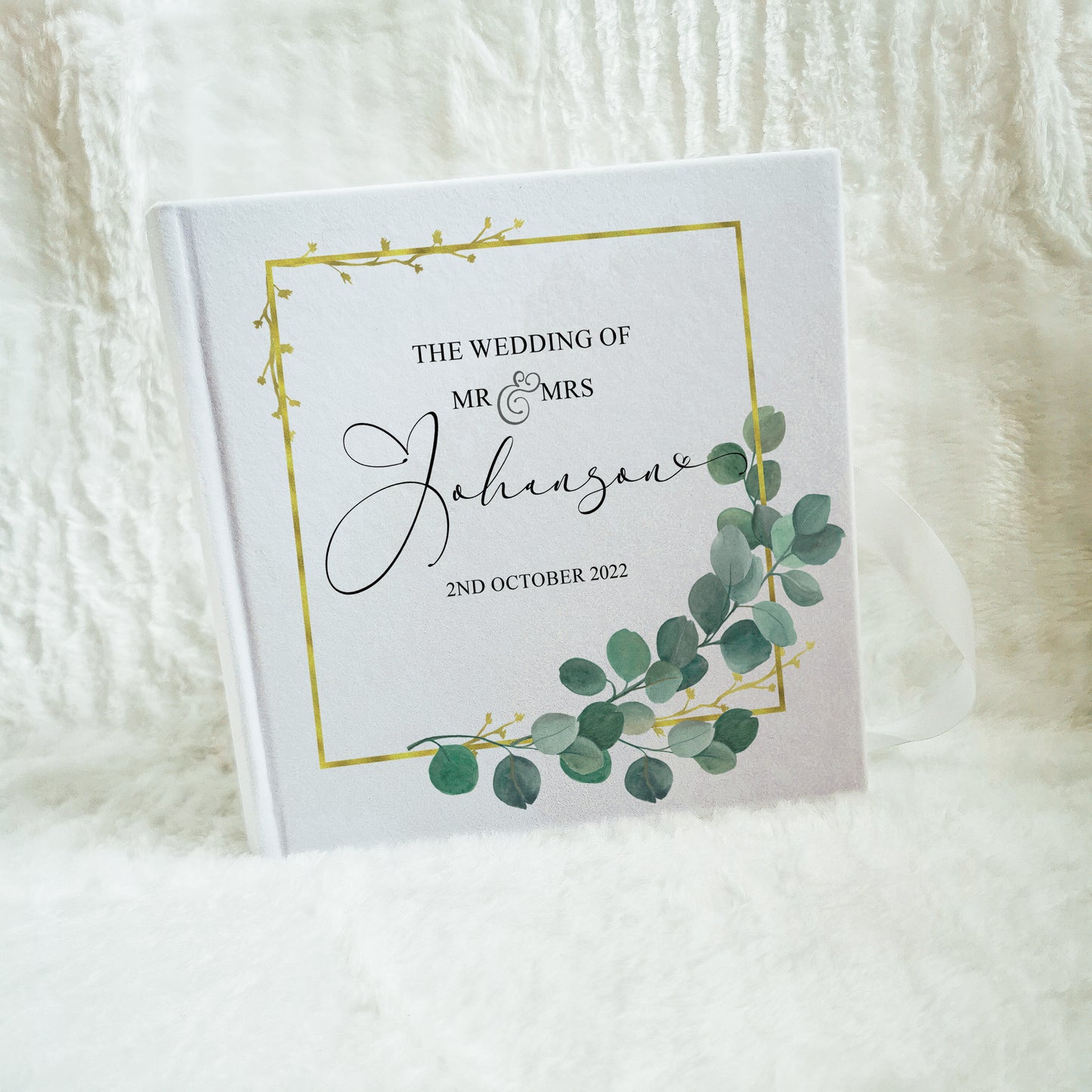 Green Eucalyptus Wedding Guest Book, Personalised Wedding Guestbook