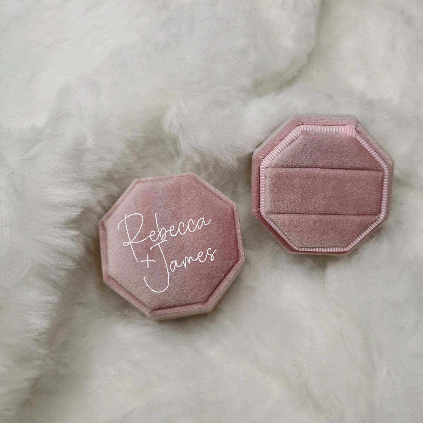 Luxury Velvet Octagon Ring Box, Personalised Double Ring Box, Wedding Ring Box, Engagement Ring Box