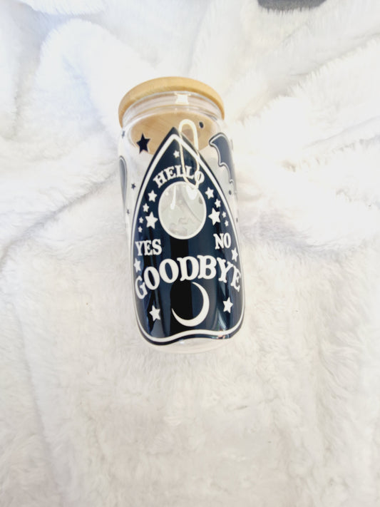 Witchy Vibes, Ouija Spirit Board Libbey Glass Starbucks Cup - Eco-Friendly, Reusable, and Stylish