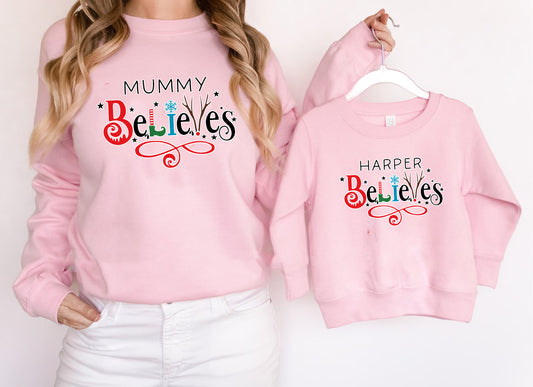 Personalised  "Believes" Christmas Jumper, Custom Made Christmas Sweater (Adult)