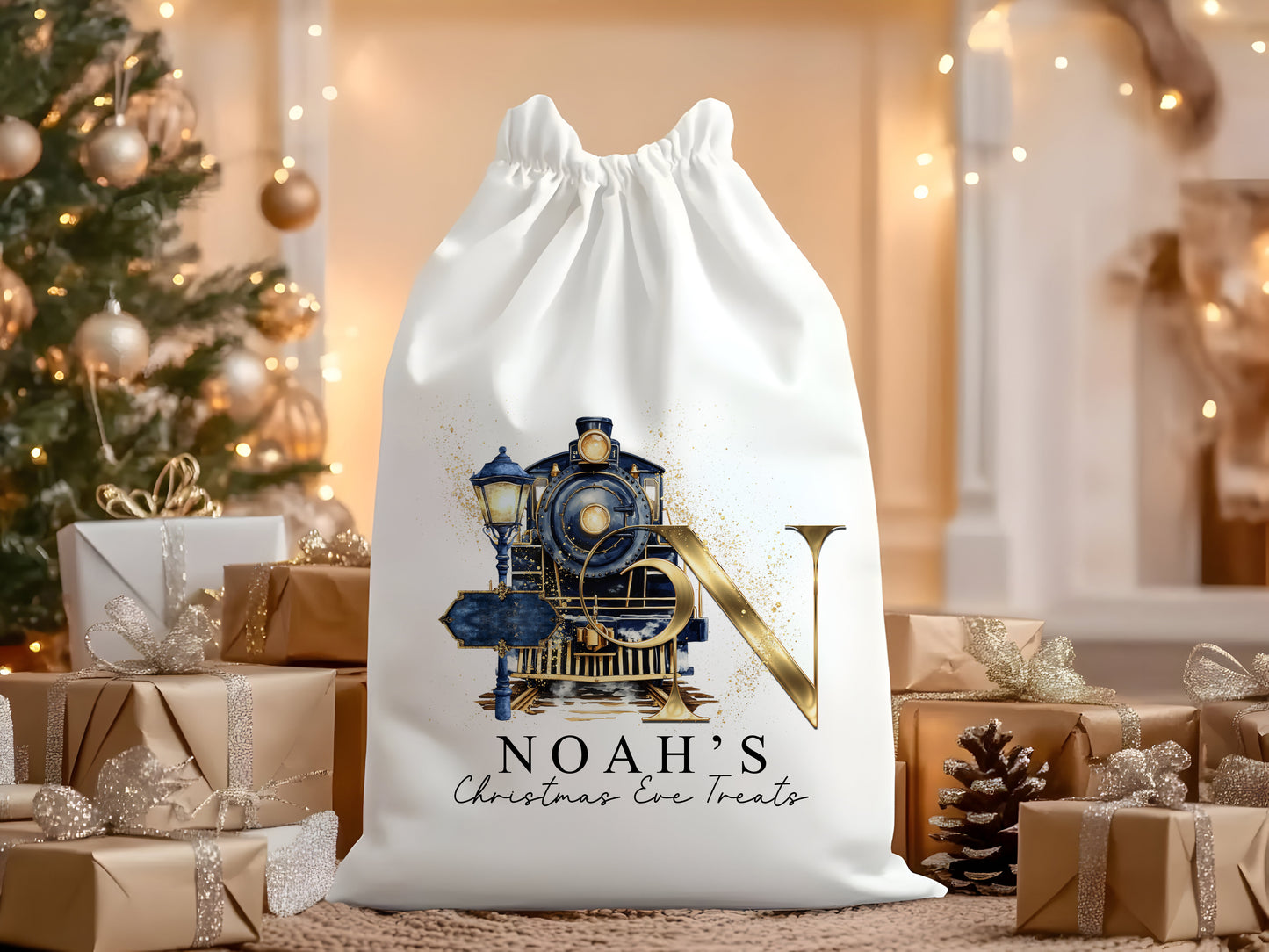 Personalised Polar Express Santa Sack, Traditional Christmas Eve Treats Bag