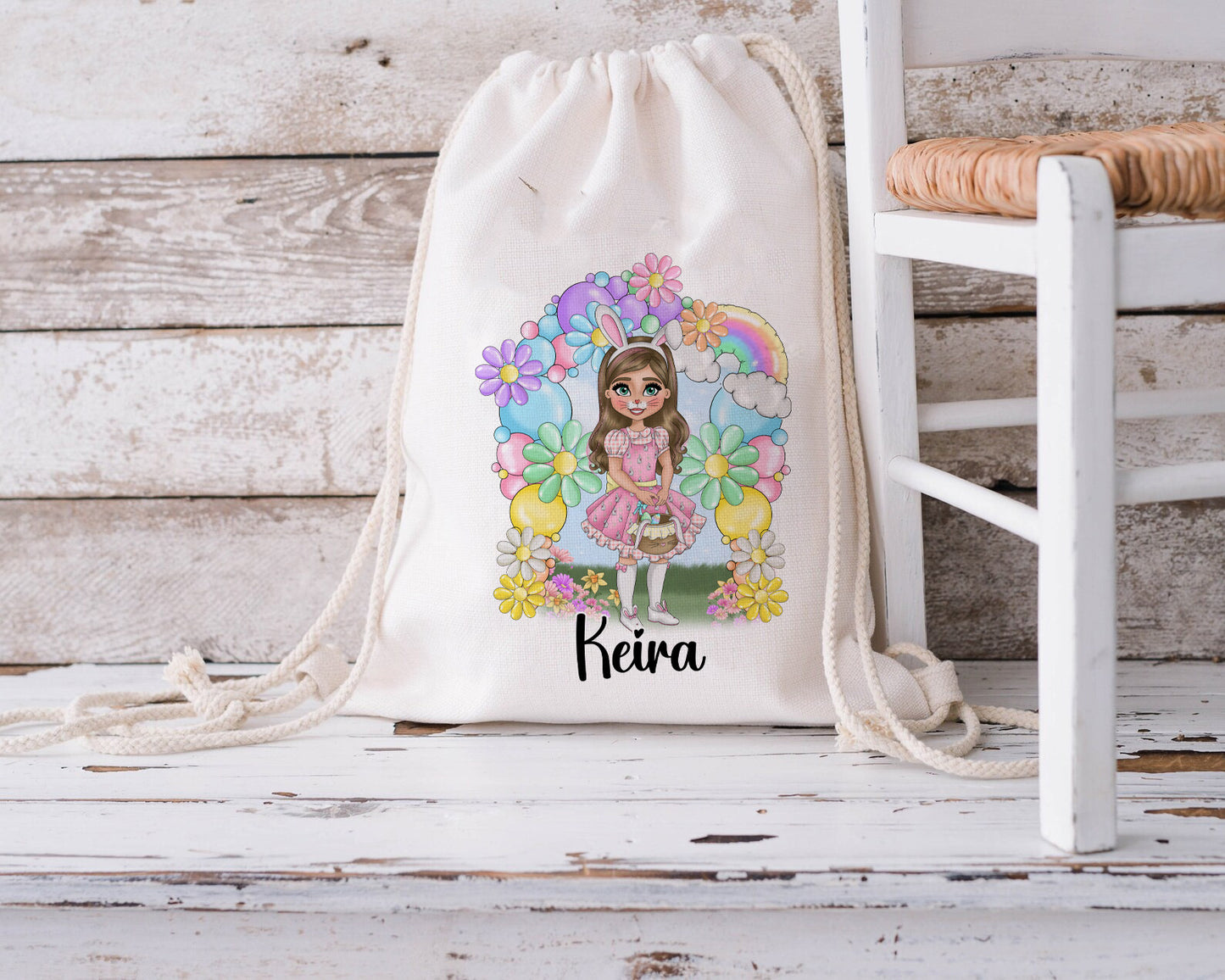 Personalised Easter Egg Hunt Bag – Personalised Bunny Treat Sack for Kids