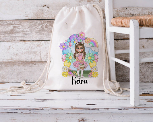 Personalised Easter Egg Hunt Bag – Personalised Bunny Treat Sack for Kids