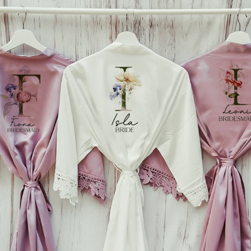 Personalised Wedding Robe - Elegant Eucalyptus Monogram