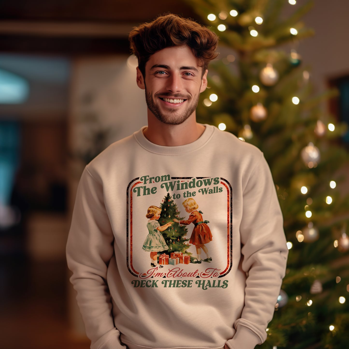 From The Vintage Christmas Jumper - Windows To The Walls I'm About To Deck These Halls Sweatshirt, Retro Christmas Sweater