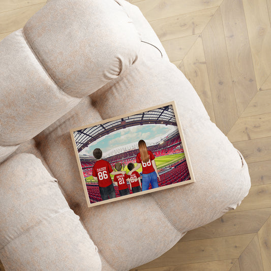Custom Man United Football Dad Print – Hand-Drawn Personalised Stadium Artwork