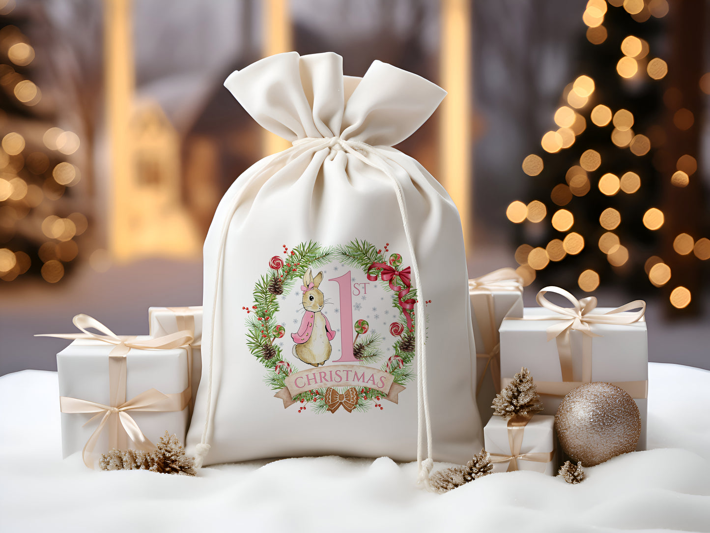 Personalised 1st Christmas Rabbit Santa Sack