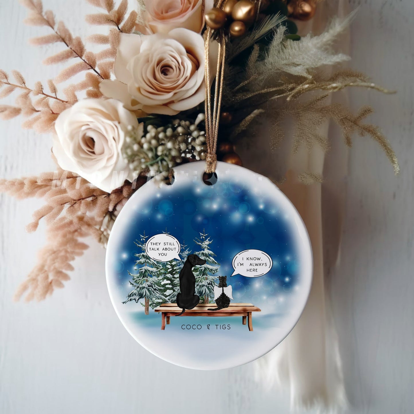 Personalised Pet Memorial Ceramic Christmas Bauble Ornament, They Still Talk About You Pet Loss Bauble