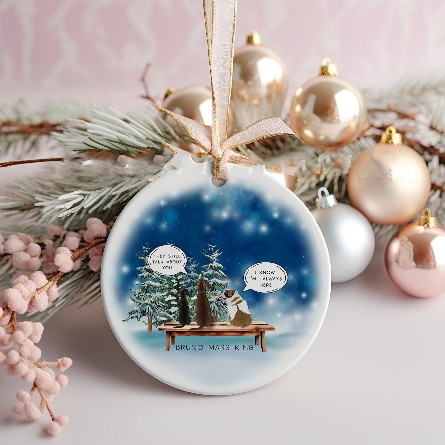 Personalised Pet Memorial Ceramic Christmas Bauble Ornament, They Still Talk About You Pet Loss Bauble