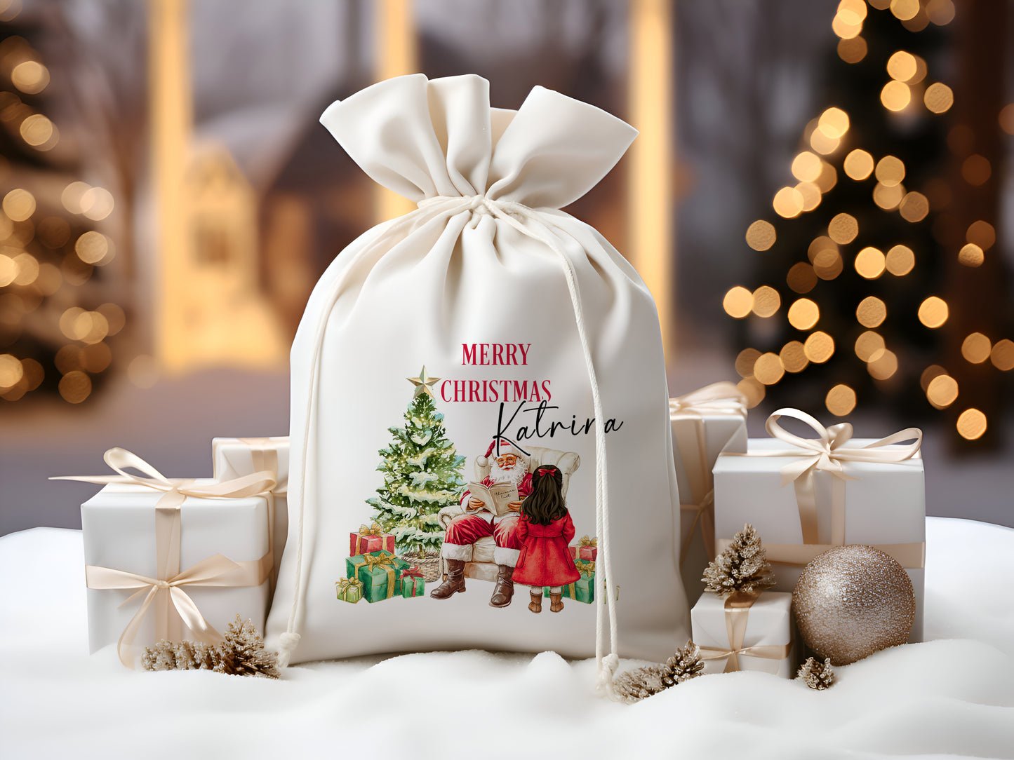 Personalised Traditional Santa Sack, Vintage Christmas Eve Treats Bag