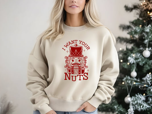 Naughty and Rude Skeleton Christmas Jumper Day Outfit, I Want Your Nuts Sweater