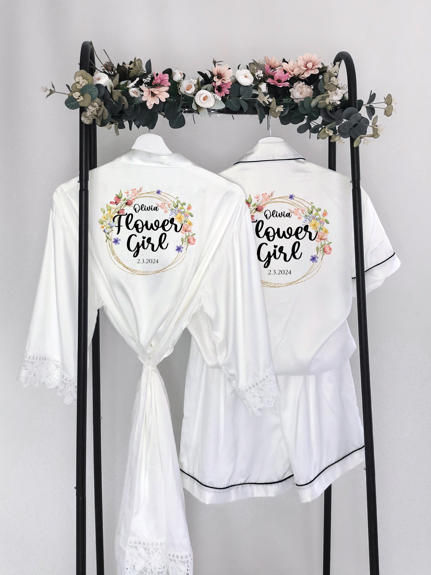 Personalised Wildflower Flowergirl and Mini Bridesmaid Pyjamas and Robes