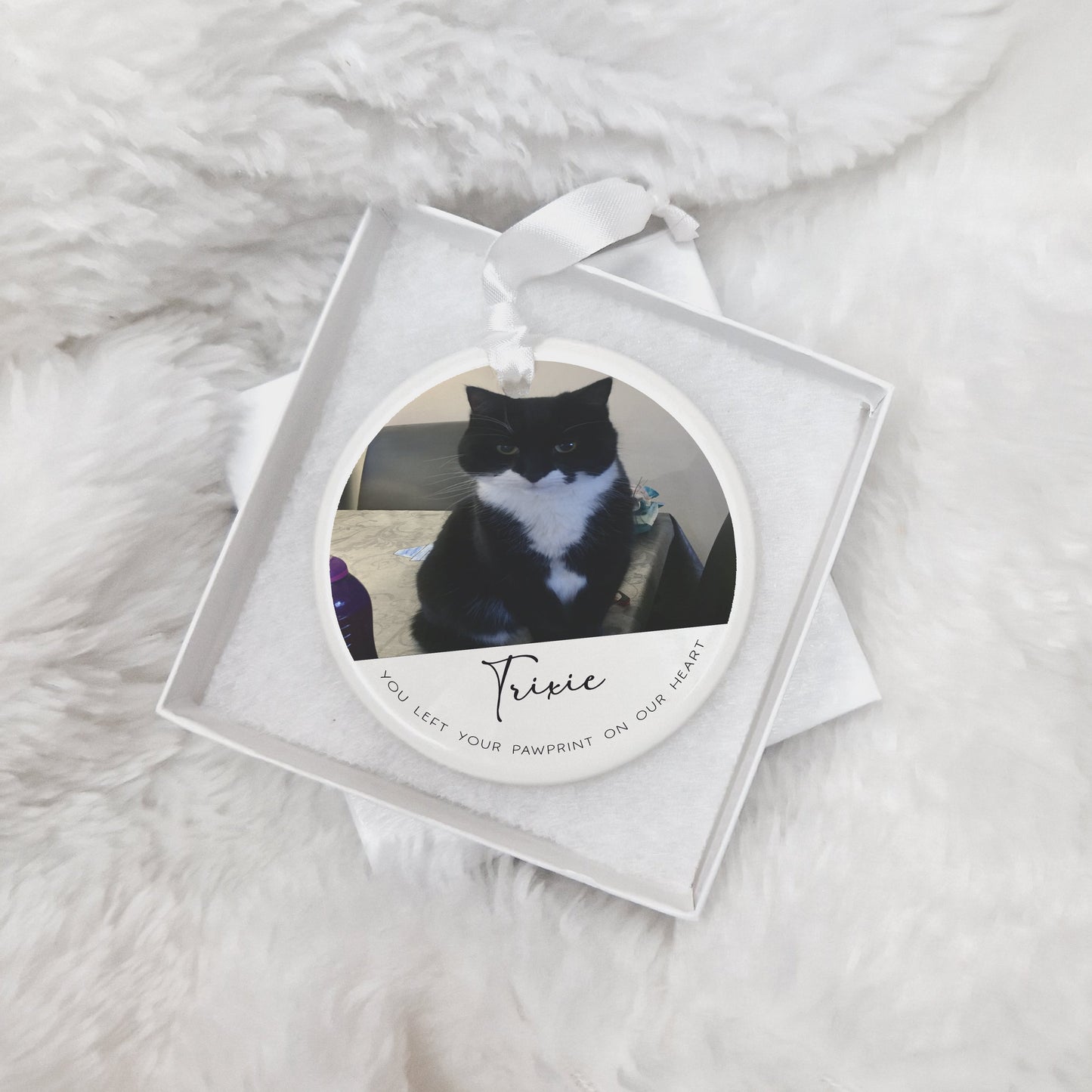 Personalised Cat Pet Loss Memorial Bauble Photo Keepsake